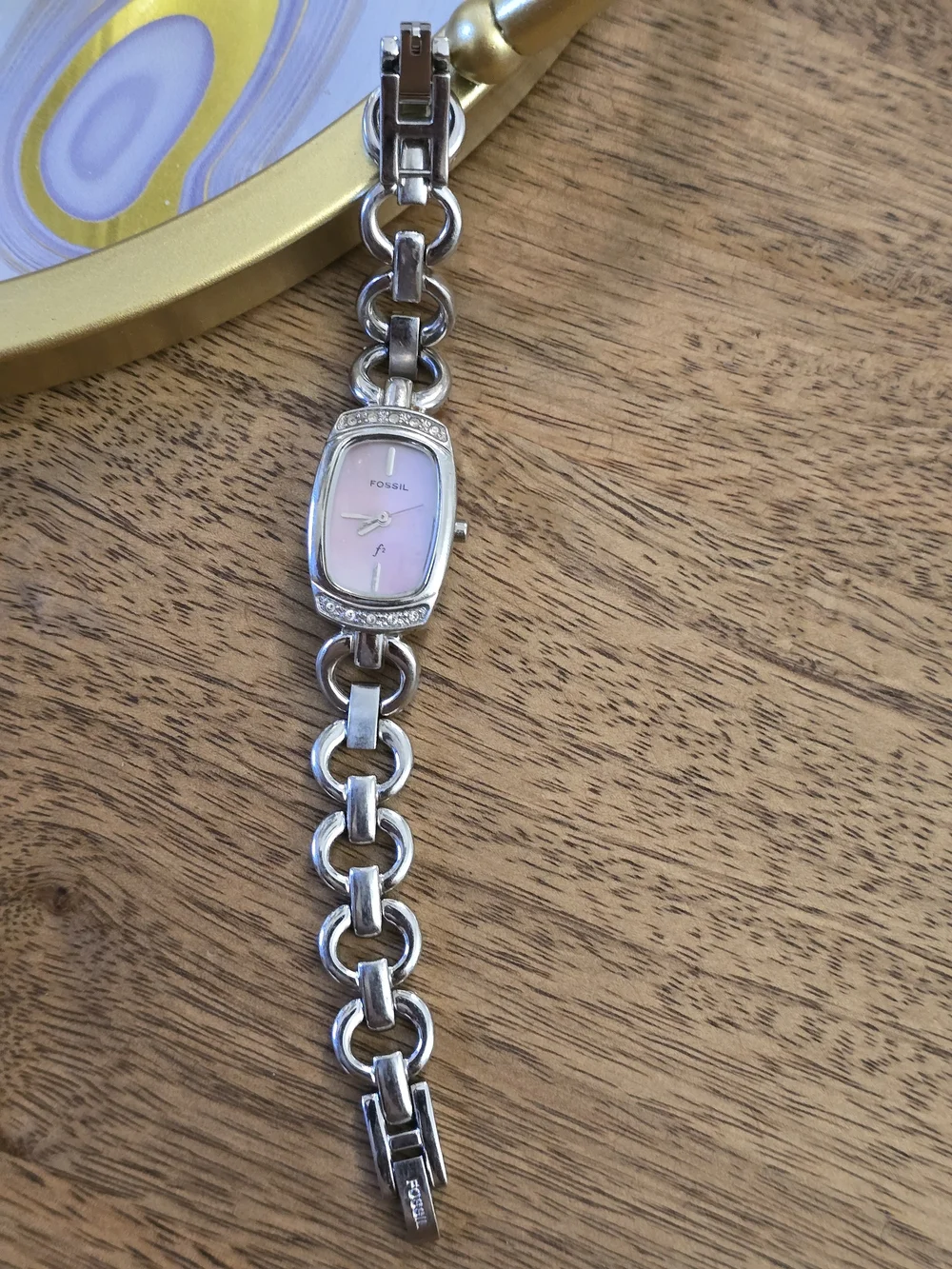 Fossil Pink Mother-of-Pearl Crystal Accent Bracelet Watch